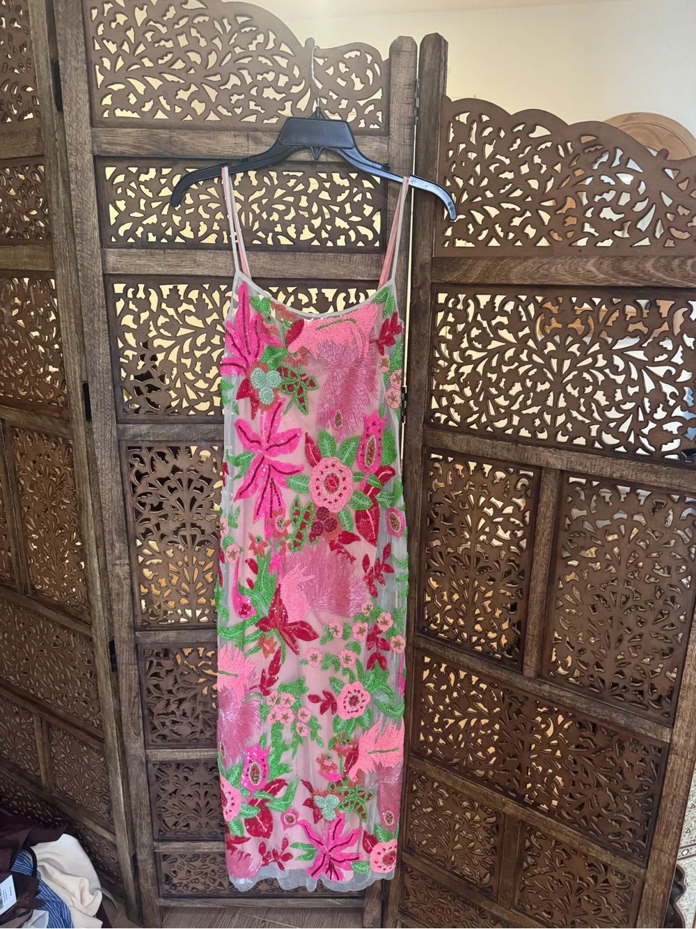 Cult Gaia Kennedy Floral Pink and Green Beaded Dress - Picture 3 of 5